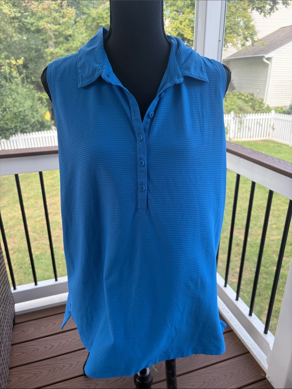 CALIA Sleeveless Polo Tank Top in Bright Blue
